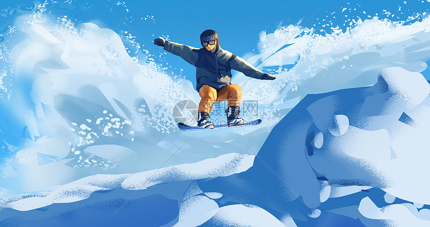 冬季滑雪插画图片