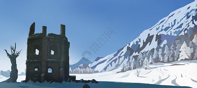 雪山中的塔楼图片