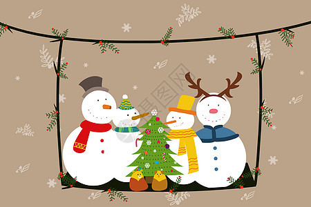 圣诞节雪人手绘插画背景图片
