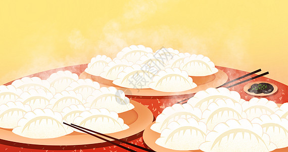 温馨美食冬至的饺子插画