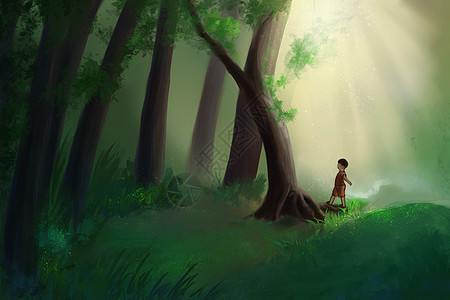 森林里的男孩高清图片