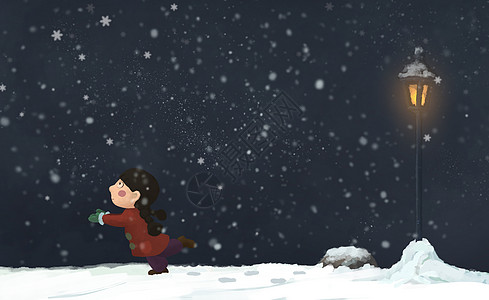 夜晚接雪的女孩背景图片