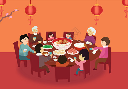 春节除夕家人团圆插图背景图片