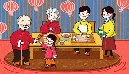 一家人包饺子高清图片