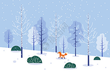 冬日小狐狸雪景插画图片