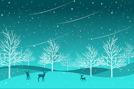星空麋鹿风景插画图片