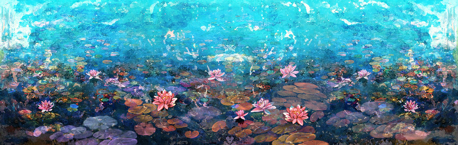 湖水花卉背景图片