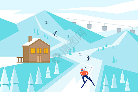 滑雪赛道手绘图片
