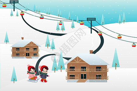 冬日滑雪背景插画图片