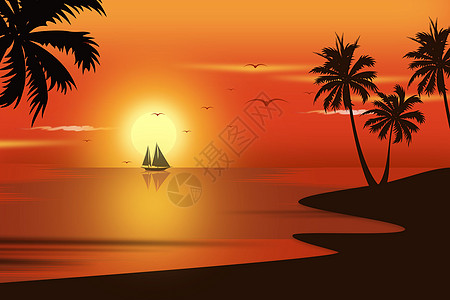夕阳下的沙滩图片
