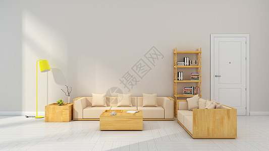 木质沙发简约清新灰色系客厅室内家居背景设计图片