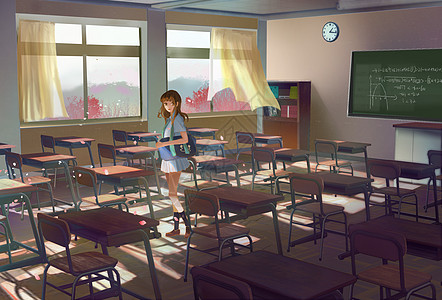 教室里的少女背景图片