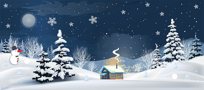 冬天雪景插画图片