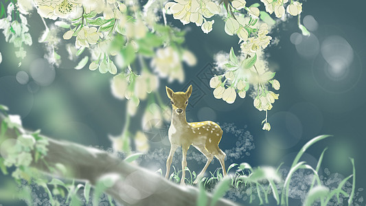 花林中之鹿插画