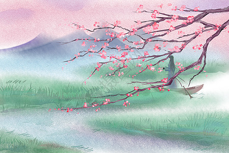 粉色背景手绘中国风插画插画