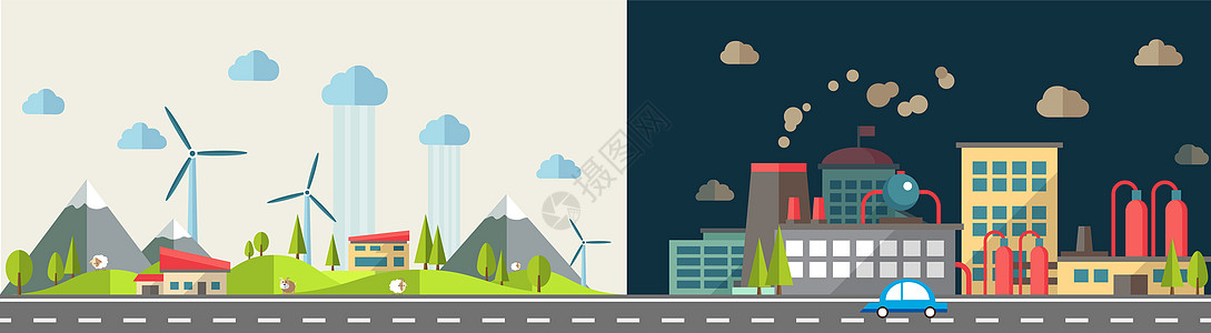 汽车物联网工业城市通向宁静小镇的公路插画