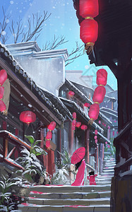 春节畅游古镇背景图片