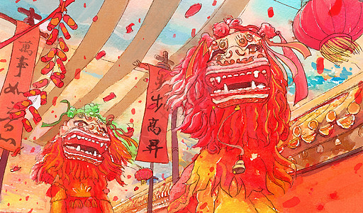 春节过年舞狮子背景图片