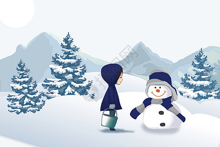 冬季促销冬季堆雪人插画