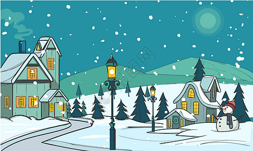冬日街道风景插画图片