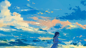 夏日青空插画图片下载 正版图片 摄图网