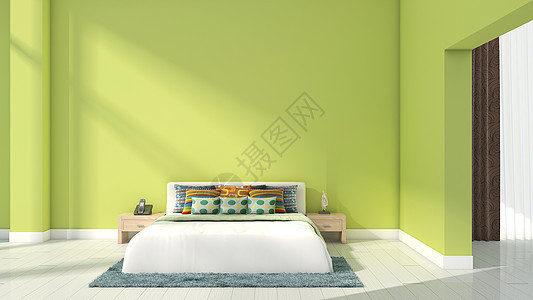 简约清新绿色卧室室内家居背景图片