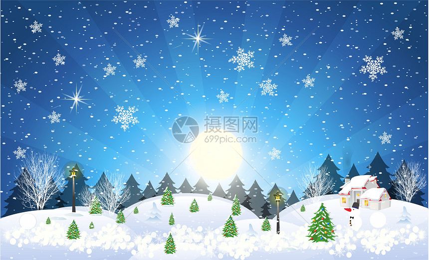 下雪场景插画图片