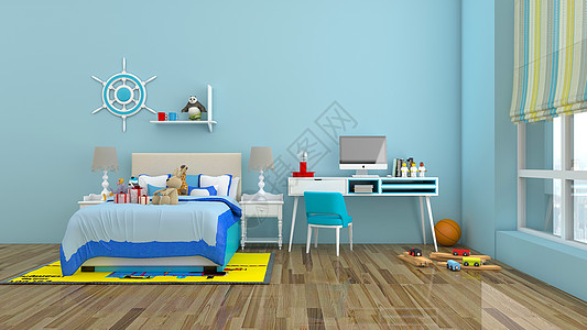 蓝色室内设计蓝色儿童房室内家居背景设计图片