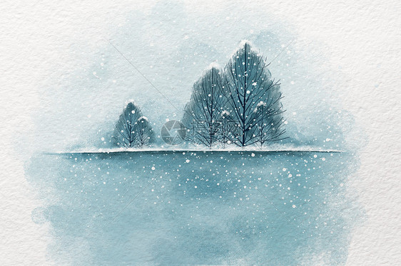 仿水彩雪景插画图片