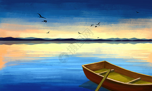 夕阳下渔船图片