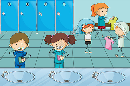 洗浴室儿童集体生活插画