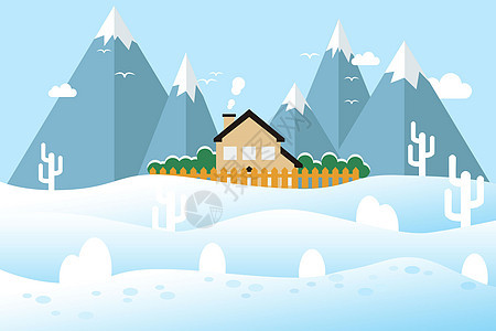 冬日山中房屋图片