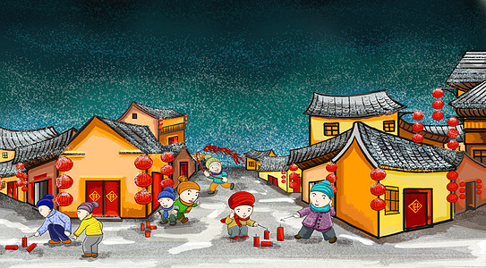 春节的鞭炮新年快乐小孩儿高清图片