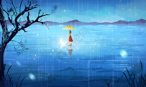 雨中打伞雨中的女孩插画