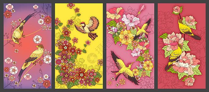 花鸟画手绘喜鹊与樱花高清图片
