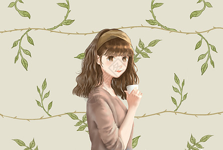少女与植物背景图片