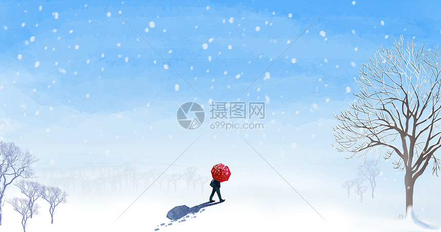 孤独的人走在雪地中图片