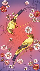 花鸟手绘喜鹊与樱花高清图片
