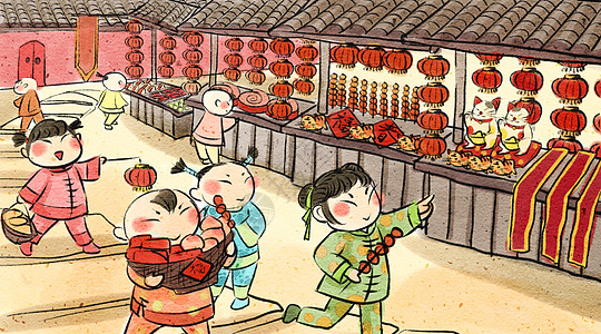 春节福娃赶集图片素材