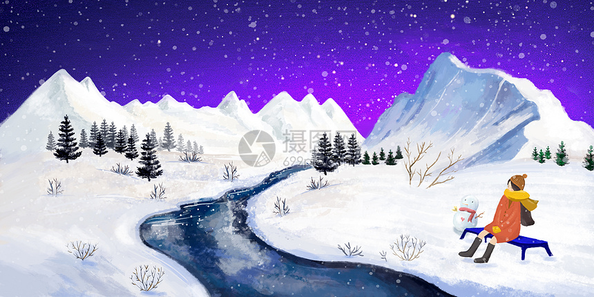 冬夜雪景插画图片下载 正版图片 摄图网 冬夜雪景插画图片下载 正版图片 摄图网
