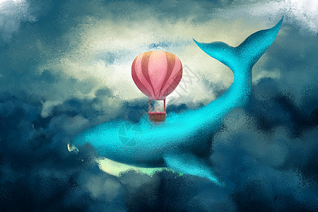 云端鲸鱼插画图片