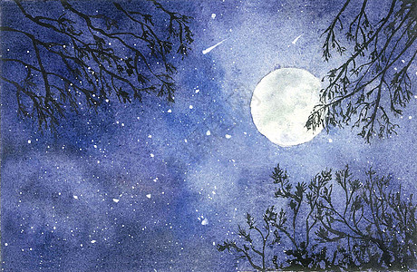 月夜背景插画 月夜背景卡通 月夜背景手绘图片下载 摄图网