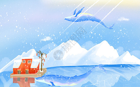 雪山的鲸背景图片