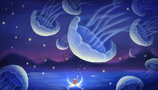 梦幻海洋水母海洋插画高清图片