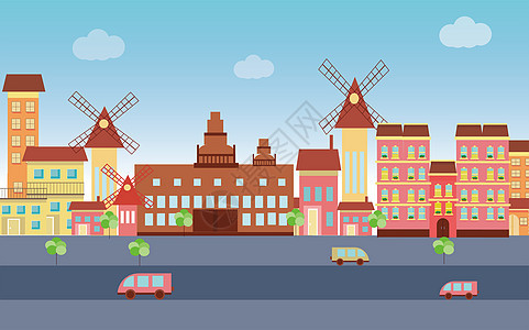 小镇风格 扁平建筑插画背景图片