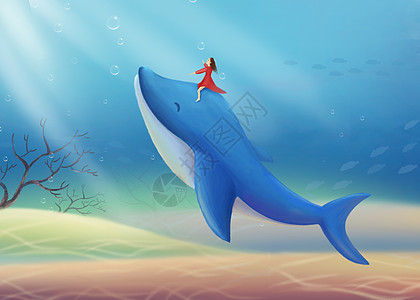 梦幻海底的海豚和女孩图片