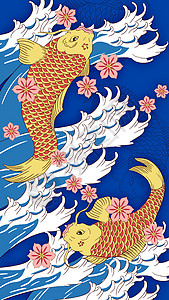 桂花鱼中国风金鱼插画插画