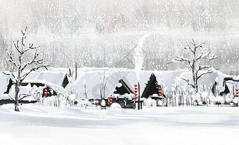 大雪房屋唯美雪景插画