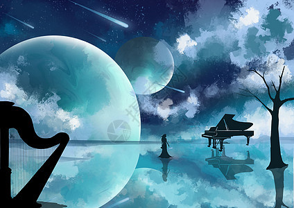 月夜下的音乐家背景图片