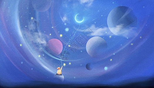 星空棒棒糖海浪与天空插画